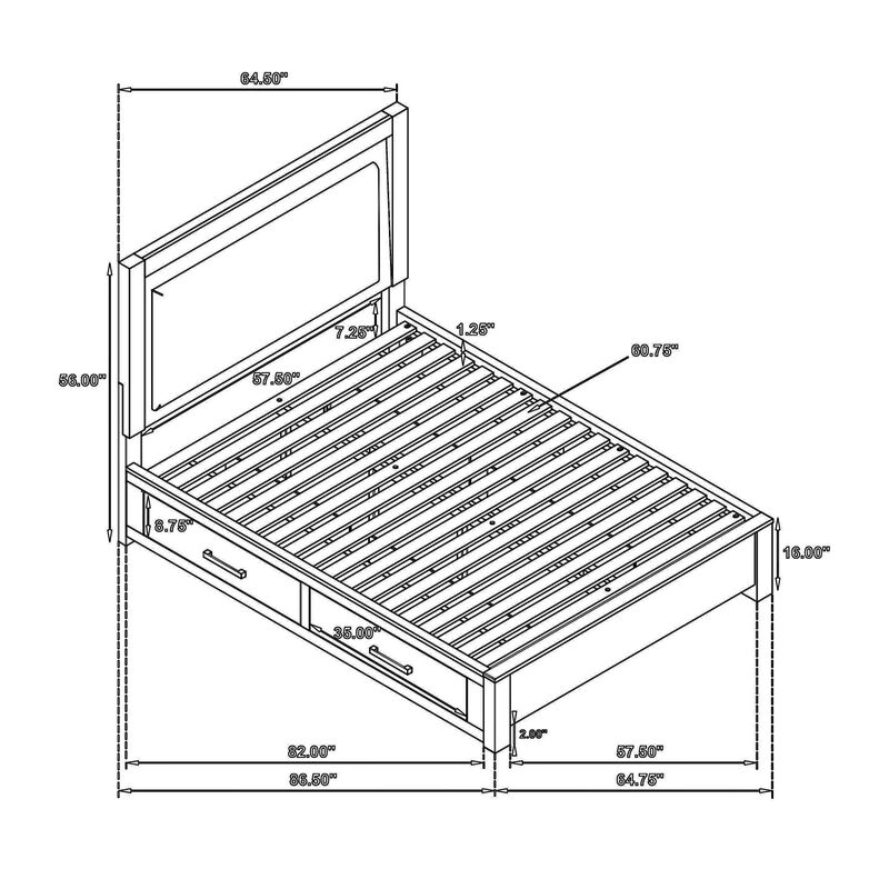 Keno Queen Bed, Upholstered LED Headboard, 4 Storage Drawers, Brown - Benzara
