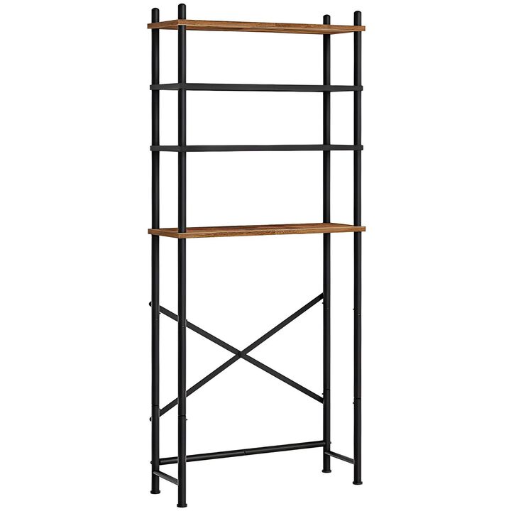 4-Tier Bathroom Storage Unit Over Toilet with Adjustable Legs-Brown