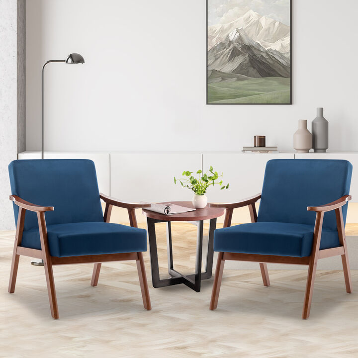 Mid-Century Modern Velvet Accent Chair with Solid Wood Frame, Wingback Lounge Chair for Living Room