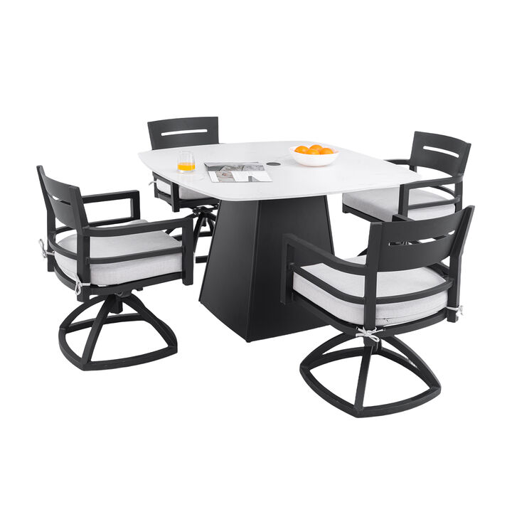 Mondawe 4 Pieces Outdoor Patio Aluminum Stationary Dining Chairs with Outdoor-grade Sunbrella Fabric Cushions and Tapered Feet,Grayish