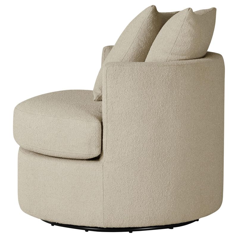 Catlyn Swivel Accent Chair, Camel Brown Fabric, 2 Accent Pillows