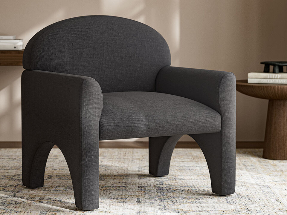 BELLEZE Modern Accent Chair with Rubber Wood Legs, Comfortable Upholstered Armchair with Arched Design for Living Room, Bedroom, or Office - Oslo (Gray)