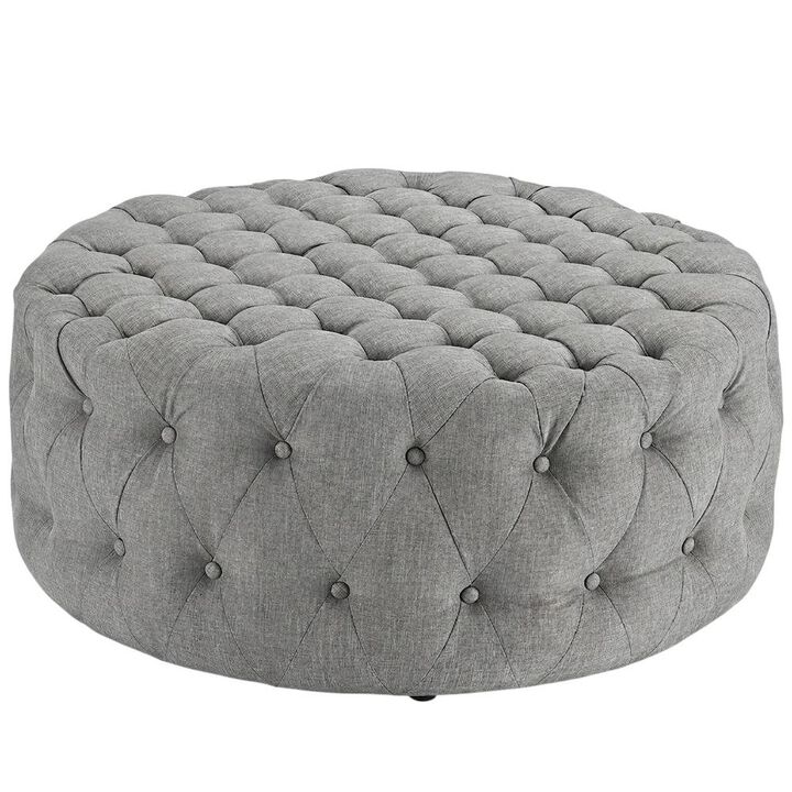 Light Gray Fabric Ottoman, Neutral Soft Upholstered Seat for Room