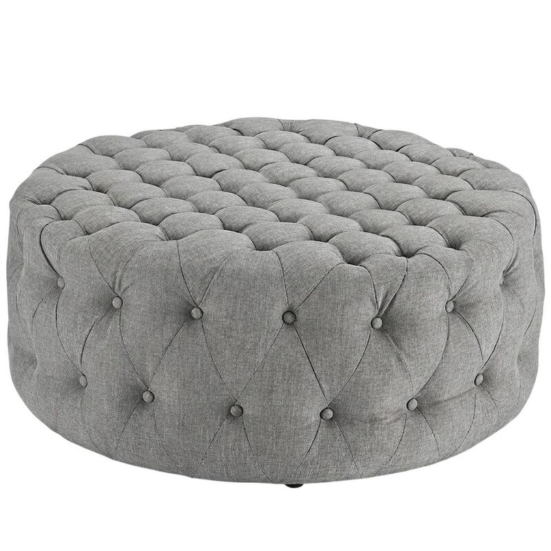 Light Gray Fabric Ottoman, Neutral Soft Upholstered Seat for Room image number 0