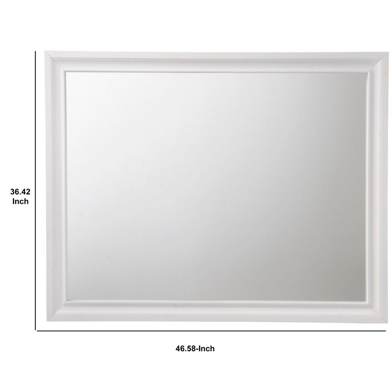 Wooden Rectangular Wall Mirror with Beveled Edges, White - Benzara