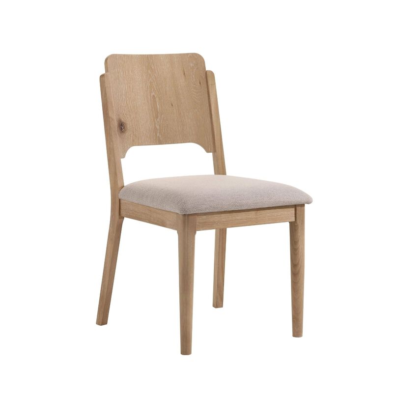 Aruk Dining Chair Set of 2, Khaki Padded Fabric Seat, Brown Wood Legs image number 0