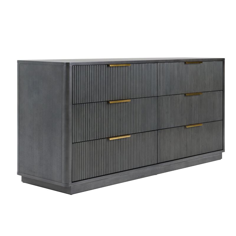 Noe Celia Wide Dresser, 6 Drawers Retro Luxe Gray Rubberwood