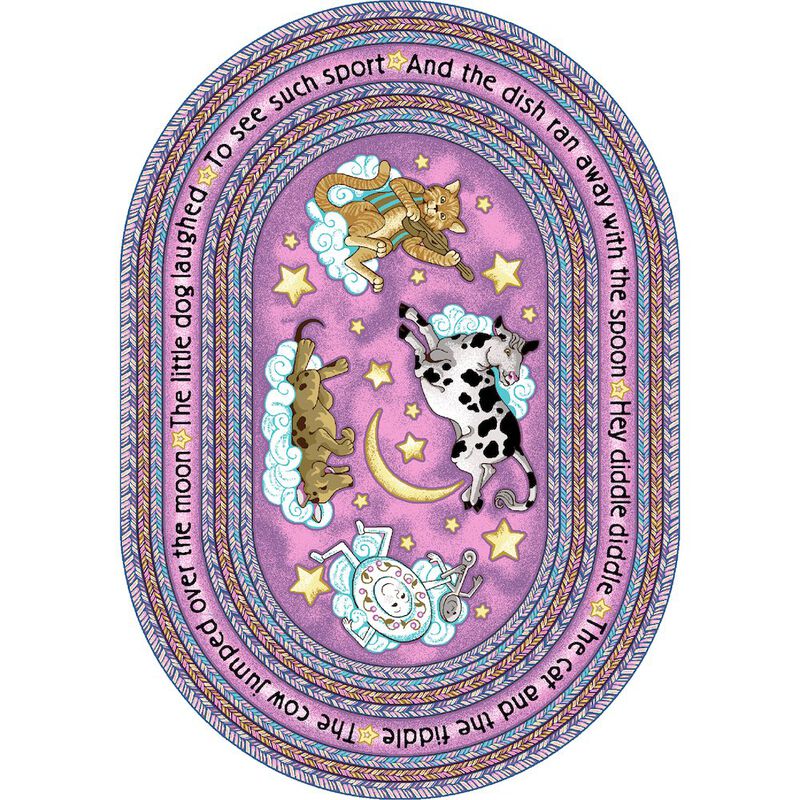 Joy Carpets Kid Essentials Hey Diddle Diddle 3'10 x 5'4 Oval Area Rug in Color Pink