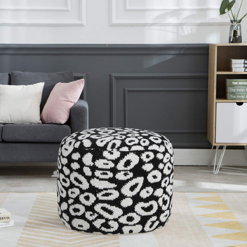 Round Cotton Blend Pouf Ottoman for Floor Seating and Home Decoration