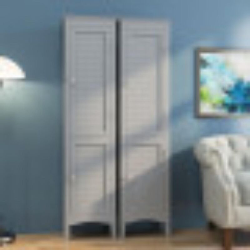 Hivvago Tall Bathroom Floor Cabinet with Shutter Doors and Adjustable Shelf