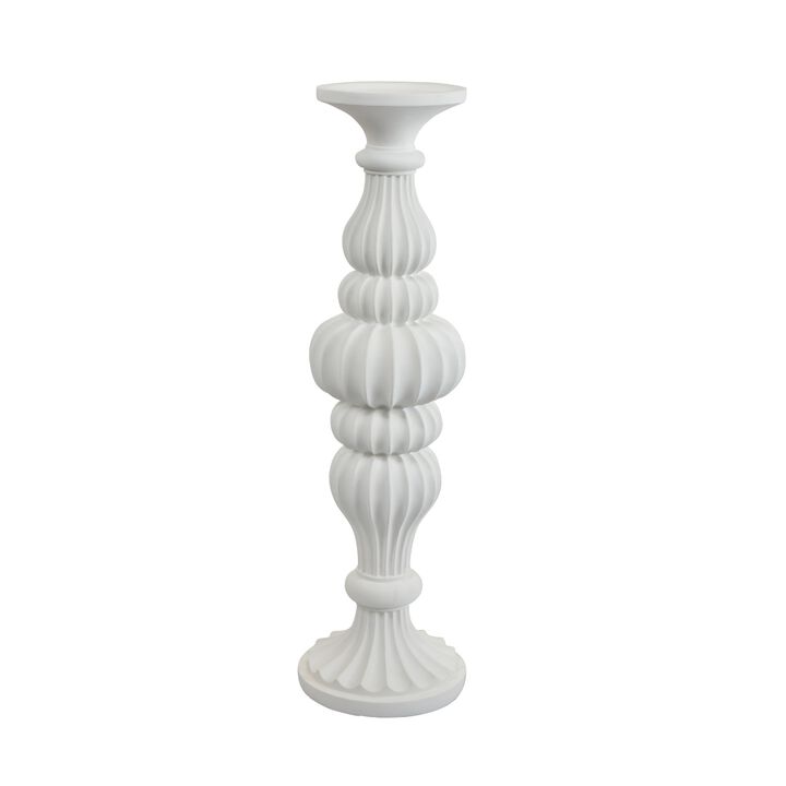 Tabletop D&eacute;cor Candle Holder, Fluted Turned Baluster, White Resin, 18 Inch