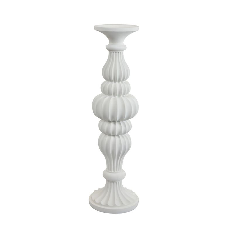 Tabletop D&eacute;cor Candle Holder, Fluted Turned Baluster, White Resin, 18 Inch image number 0
