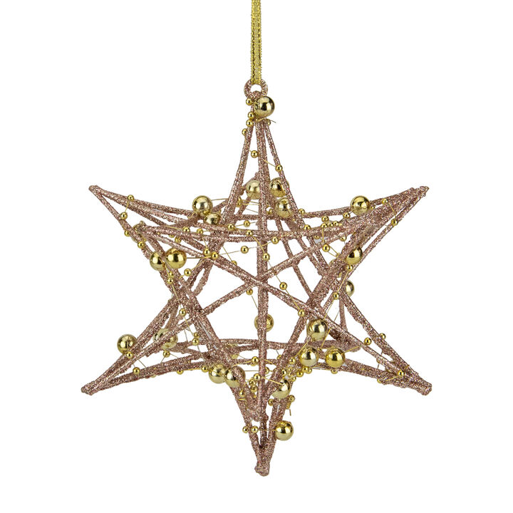 5" Rose Gold Starburst with Glitter and Beads Christmas Ornament