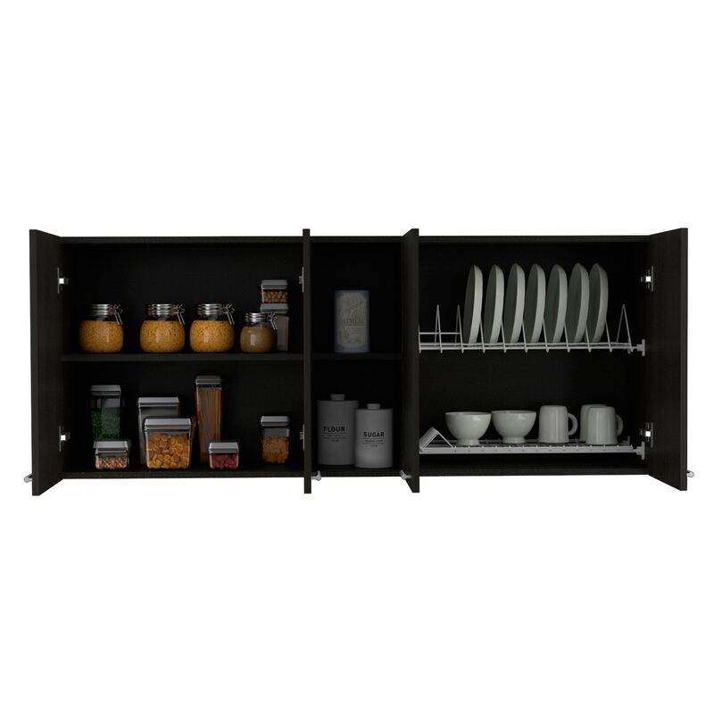 Portofino 150 Wall Cabinet,  Double Door, Two External Shelves, Two Interior Shelves -Black