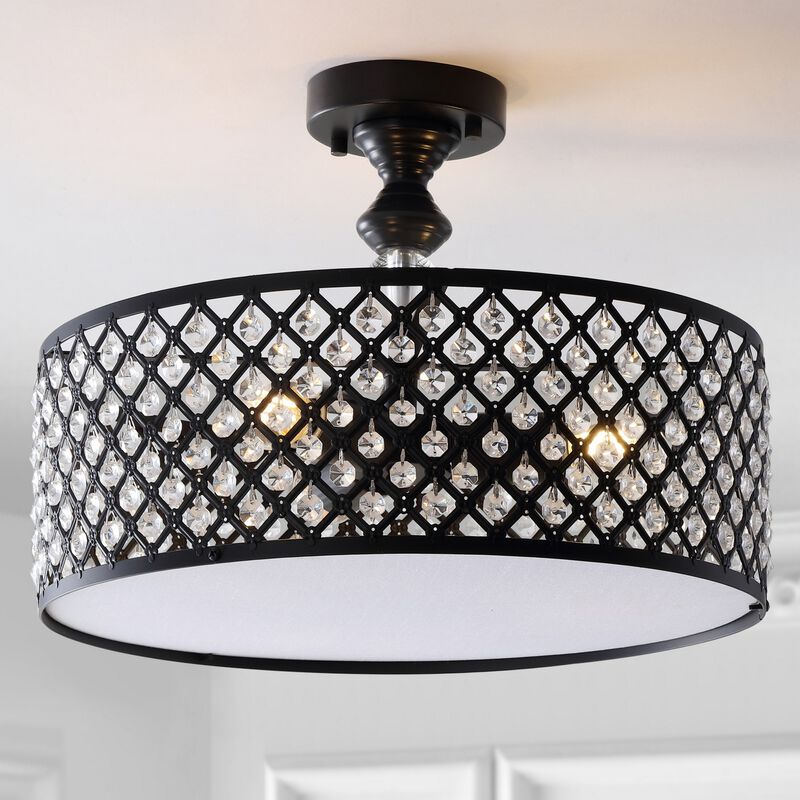 Elise 3-Light Crystal/Metal Drum Semi-Flush Mount