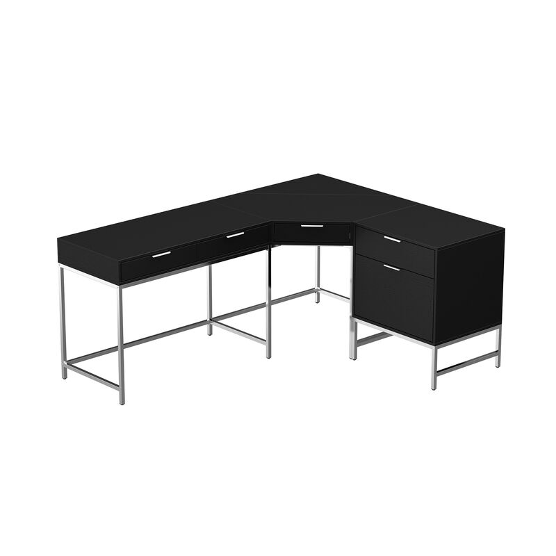 FUFU&GAGA L-Shaped Corner Desk with Drawers and File Cabinet, Black Embossed Finish, Metal Frame, Home Office Computer Workstation with Storage (70.9” x 55.1” x 29.9”), Black