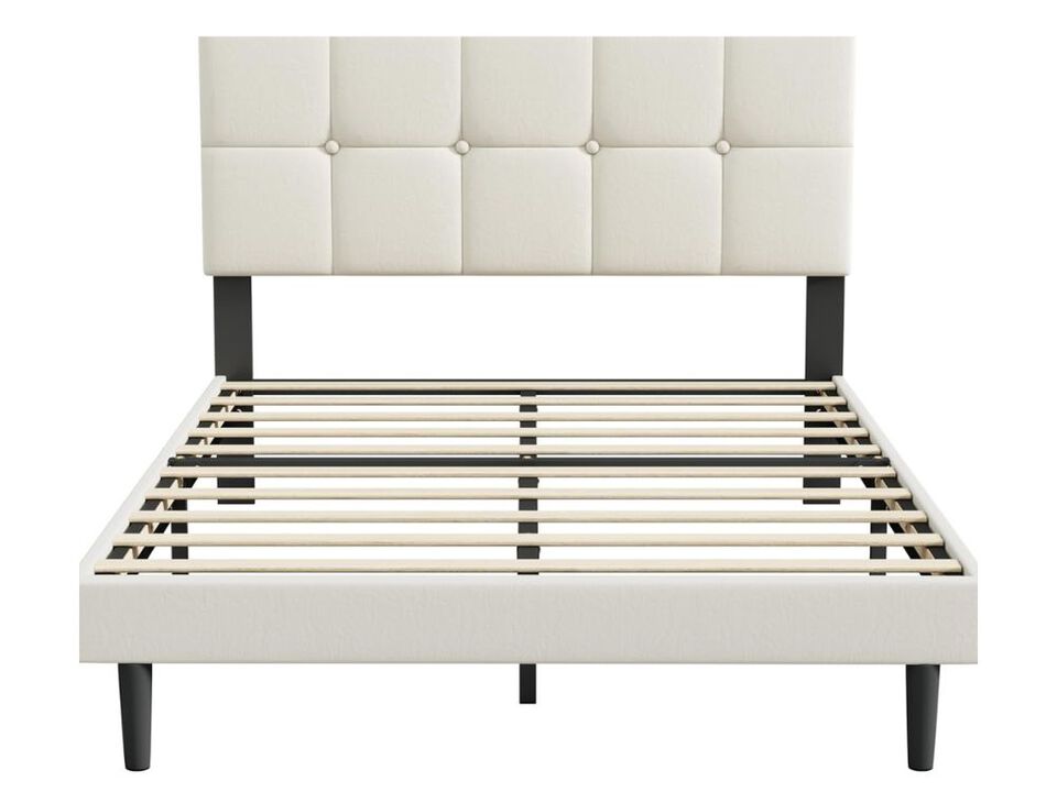 Queen Size Bed Frame, Queen Size Platform Bed Frame With Headboard, Upholstered Headboard, Sturdy Wooden Slats, Noiseless No Box Spring Required, Easy To Assemble, Beige