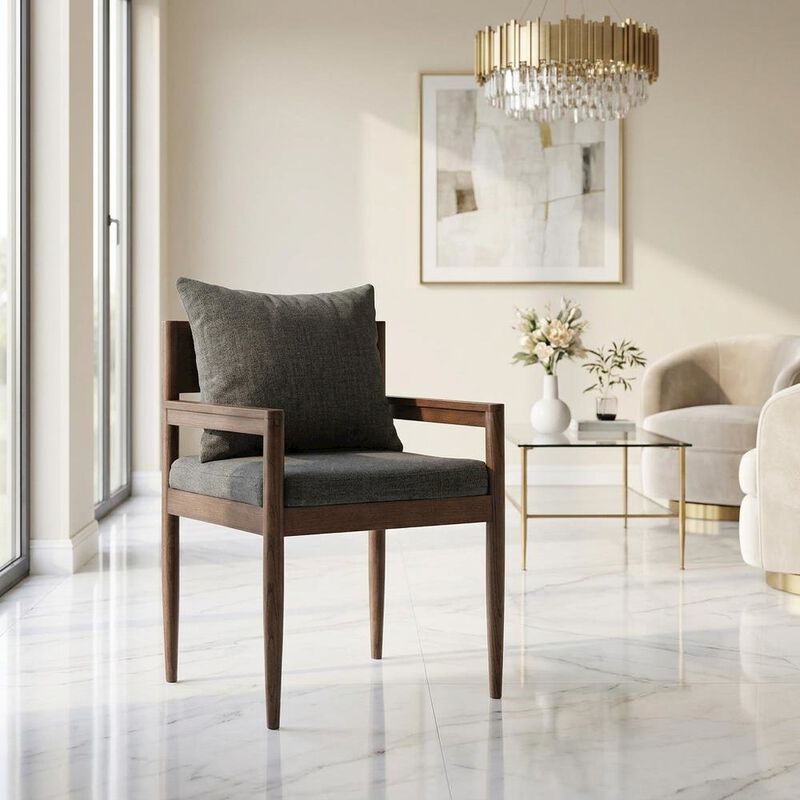 Wood Dining Armchair with Cushioned Seat for Kitchen or Dining Room, Charcoal image number 4