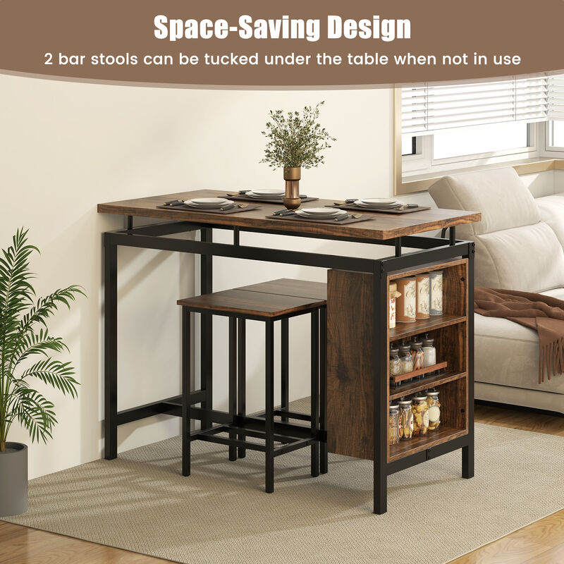 3 Pieces Dining Table Set with 3-Tier Storage Shelf and Metal Frame image number 6