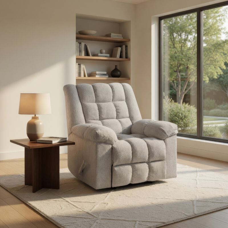 Winy Manual Rocker Reclining Chair, Pillow Grid Tufted Gray Chenille image number 6