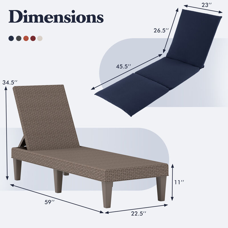 Patio Lounge Outdoor Recliner Chair with Cushion 3-Position Adjustable Backrest