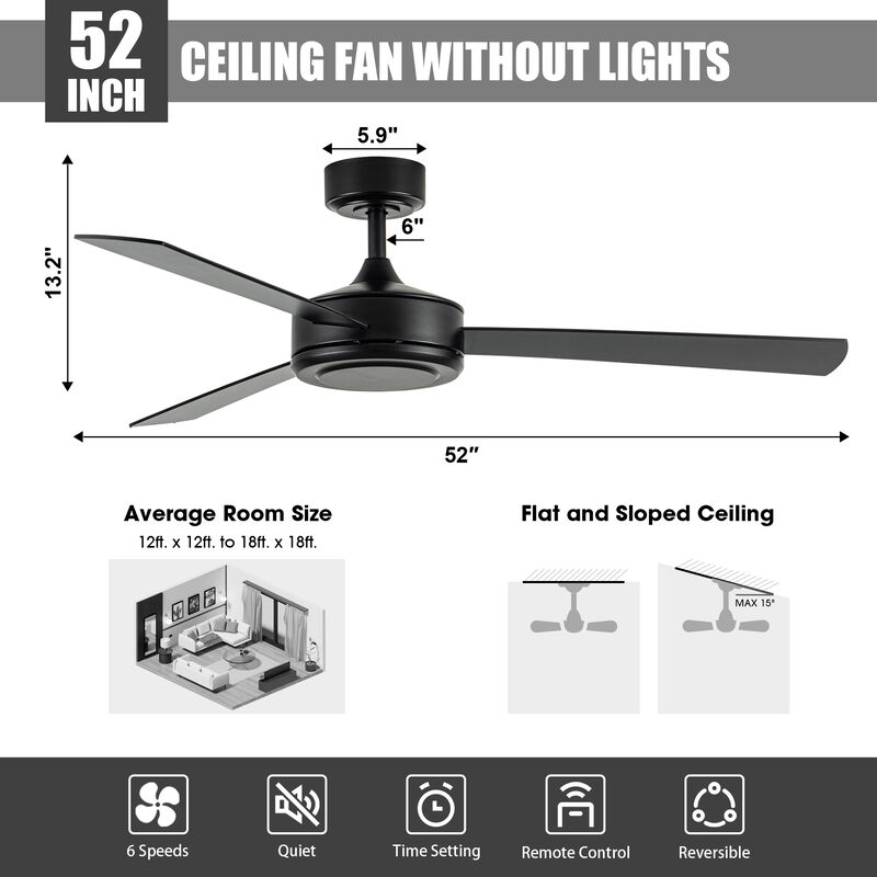 52" Industrial Black 6-Speed DC Motor Ceiling Fan with Remote