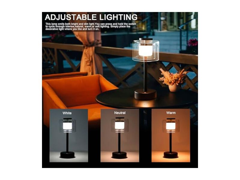 Rechargeable Dimmable Touch Control Industrial Glass Nightstand Lamp 11 Inch image number 3