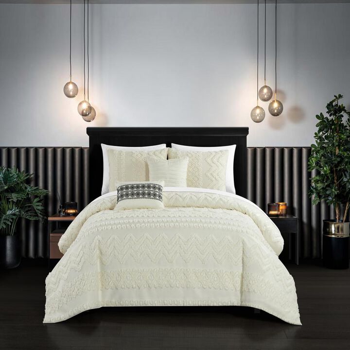 Chic Home Addison Comforter Set Jacquard Chevron Geometric Pattern Design Bed In A Bag Beige, King
