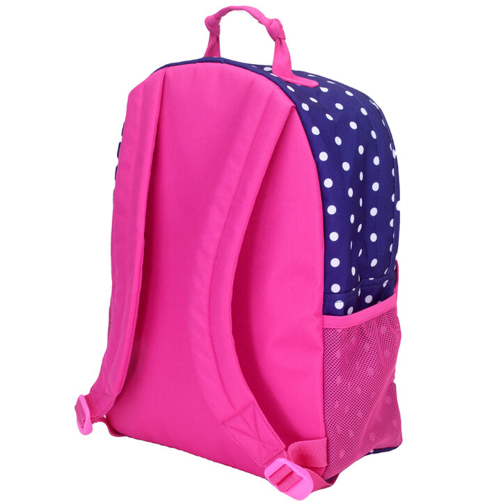 White Polka Dot Backpack Carrier for 15'' and 18'' Dolls, Navy/Hot Pink