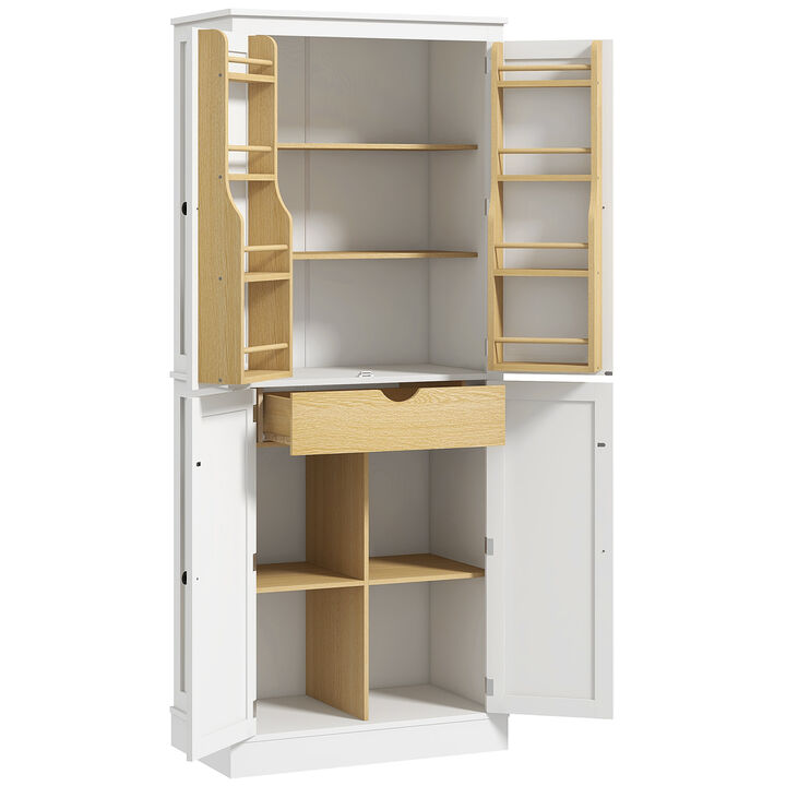 HOMCOM Kitchen Pantry Cabinet w/ 5-tier Shelving, 8 Spice Racks, Drawer
