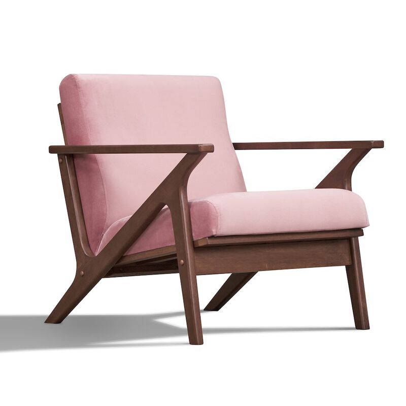 Omax Decor Zola Solid Wood and Velvet Upholstered Accent Armchair in Blush Pink