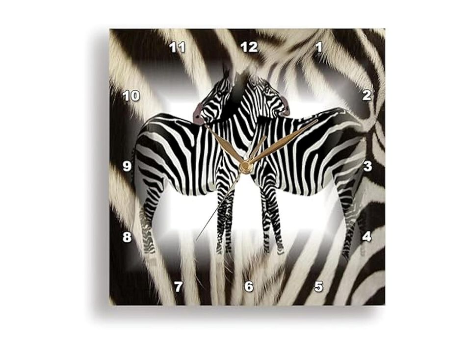 Hugging Zebras Real Fur Wall Clock 15 Inch Home Decor