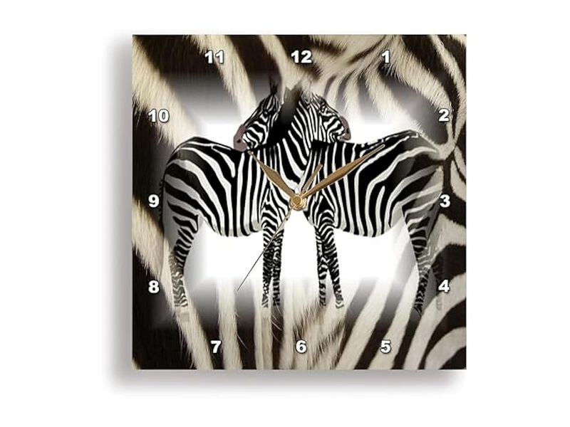 Hugging Zebras Real Fur Wall Clock 15 Inch Home Decor image number 1