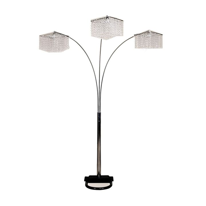 Hivvago 84" Silver Three Light Arched Floor Lamp With Clear Crystal Square Shade