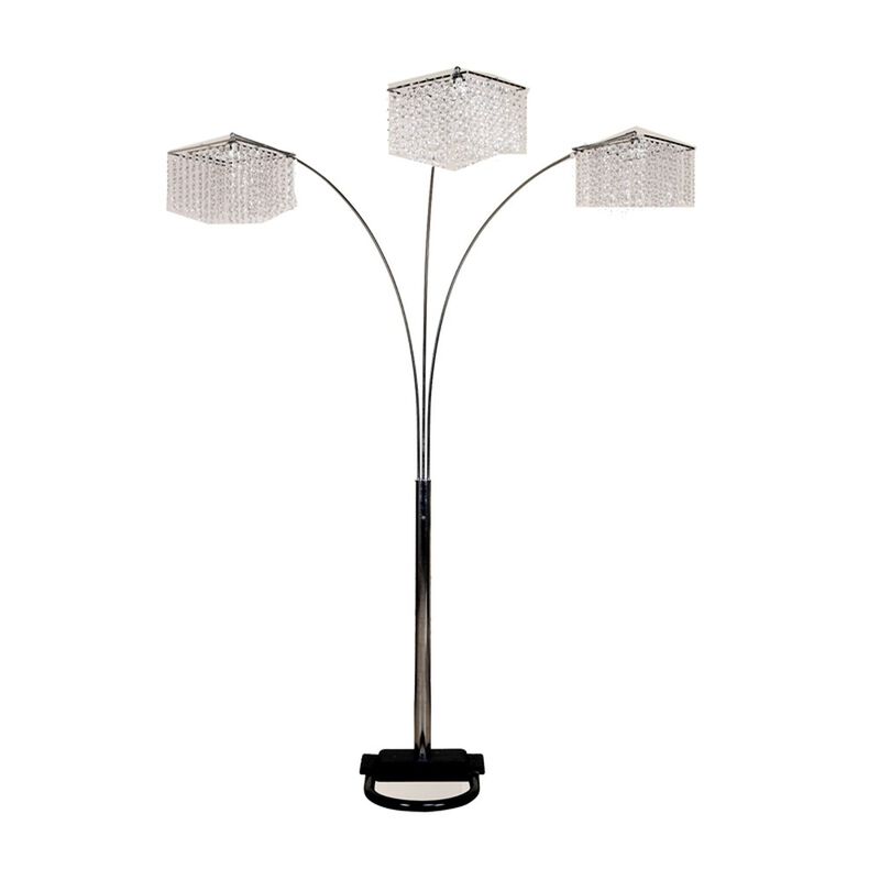 Hivvago 84" Silver Three Light Arched Floor Lamp With Clear Crystal Square Shade