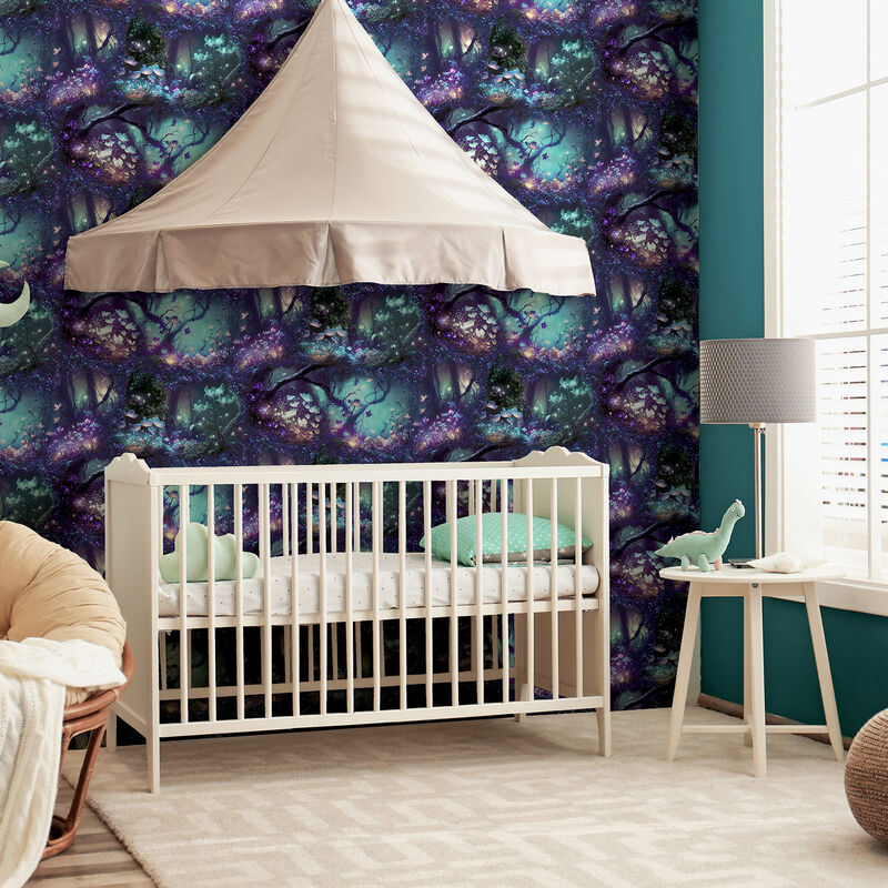 Oleda Dark Blue Magical Garden Wallpaper image number 4