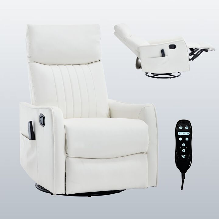 Faux Leather Manual Recliner Chair with Heat and Massage, Living Room Rocker and Swivel Chair