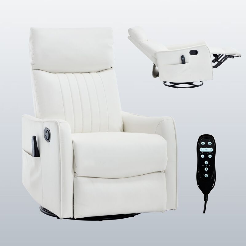 Faux Leather Manual Recliner Chair with Heat and Massage, Living Room Rocker and Swivel Chair image number 0