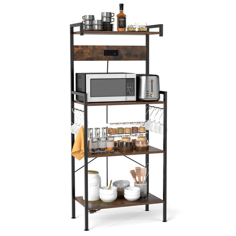 Modern 4-Tier Kitchen Storage Rack with Electrical Outlets, Space-Saving Organizer for Kitchen, Dining, or Office