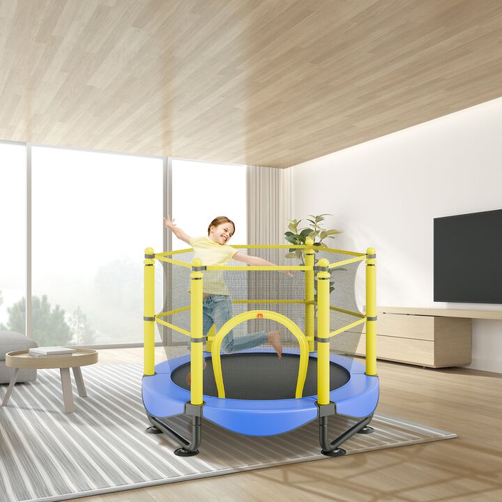 Mini Toddler Trampoline with Safety Net, Basketball Hoop and Ball Pool for Indoor Outdoor Play-Multi Color