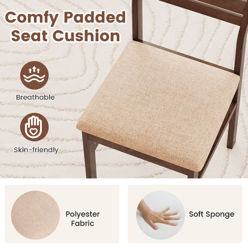 Set of 2 Dining Chairs with Solid Rubber Wood Frame and Comfortable Padded Seat-Brown image number 6