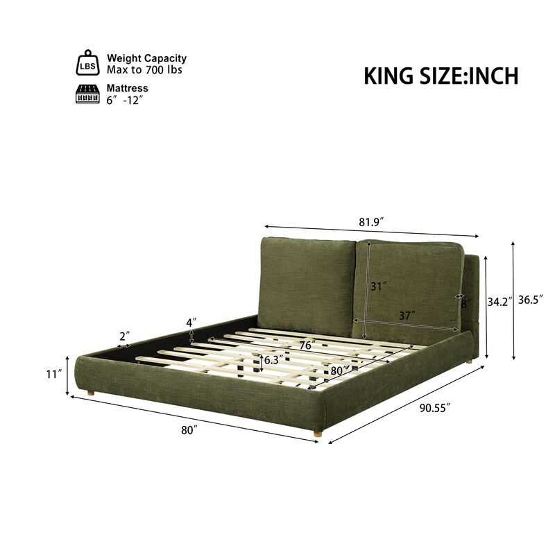 Christopher Knight Home Daley Upholstered Platform Bed with Removable Pillow Headboard image number 2