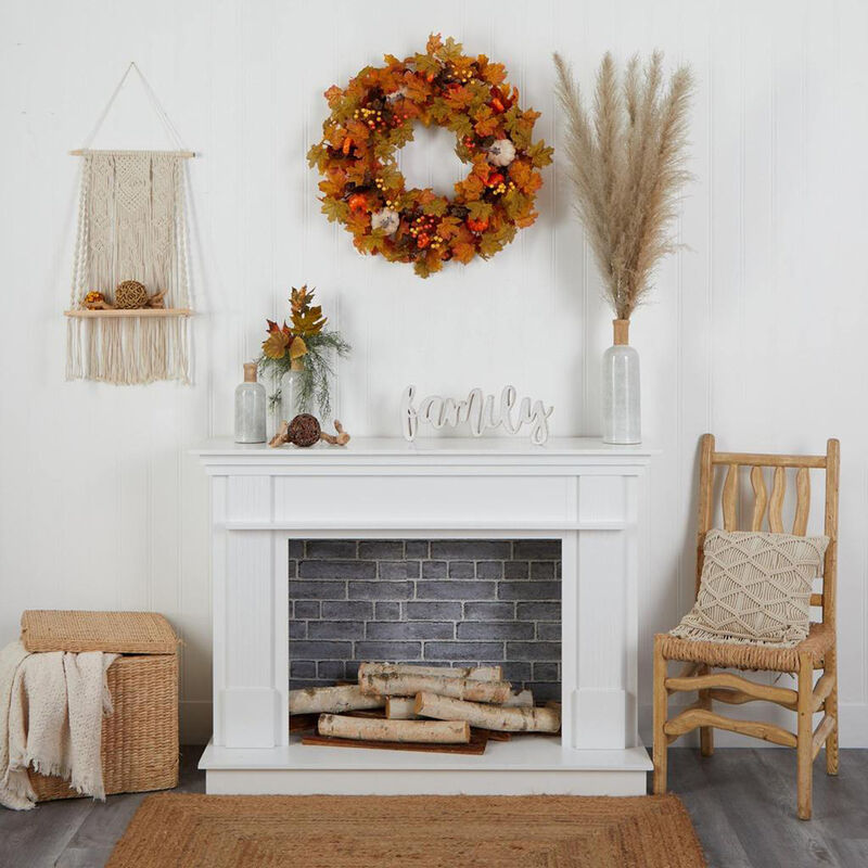 Nearly Natural 30-in Autumn Pumpkin and Maple Leaf Artificial Fall Wreath image number 4