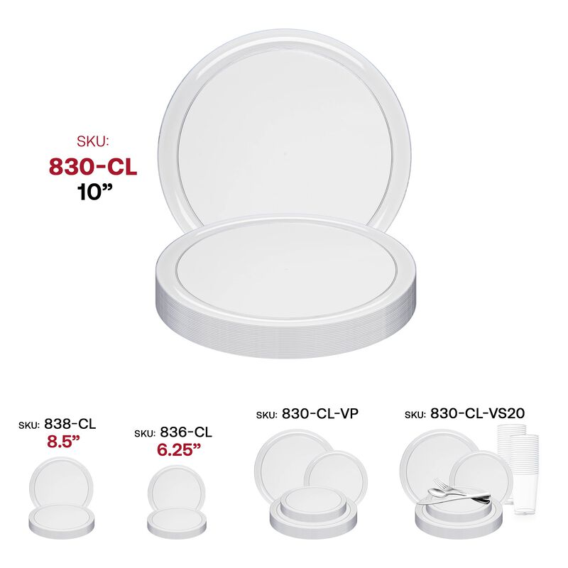 10" Clear Flat Round Plastic Dinner Plates (120 Plates) image number 5