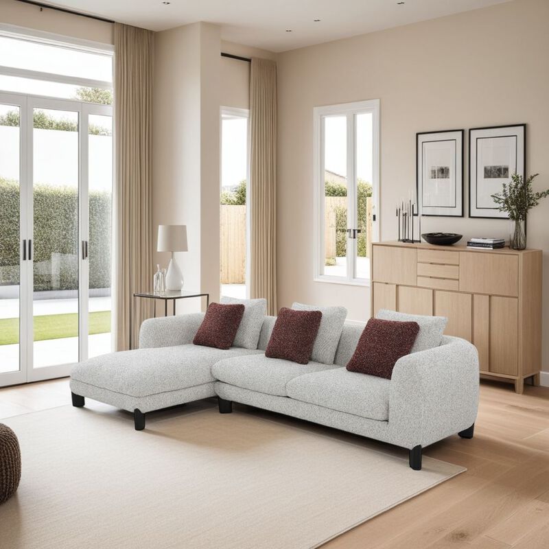 Meru Sectional Sofa, 3 Pillows, Maroon Beige Tweed Boucle, 120 Inch