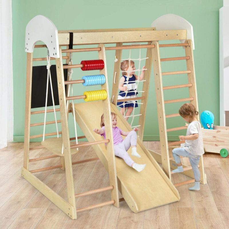 Hivvago Indoor Playground Climbing Gym Wooden 8-in-1 Climber Playset for Children