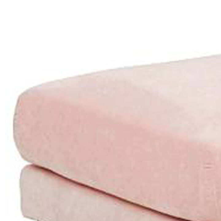 Rio 32 Inch Modular Ottoman, Box Cushion Seat, Wood Legs, Blush Pink - Benzara