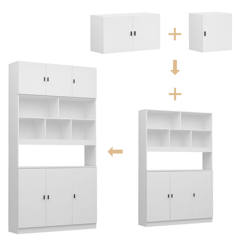 FUFU&GAGA White Storage Cabinet with Glass Doors & Open Shelf, 25mm+15mm+12mm PB Board Construction, Modern Multi-Functional Wardrobe (47.2 x 12.2 x 87.8 in)