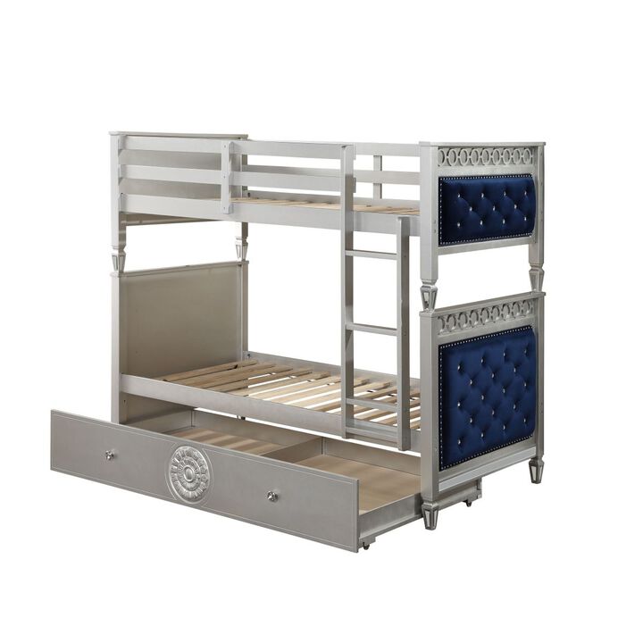 Varian Twin/Twin Bunk Bed, Blue Velvet & Silver Finish