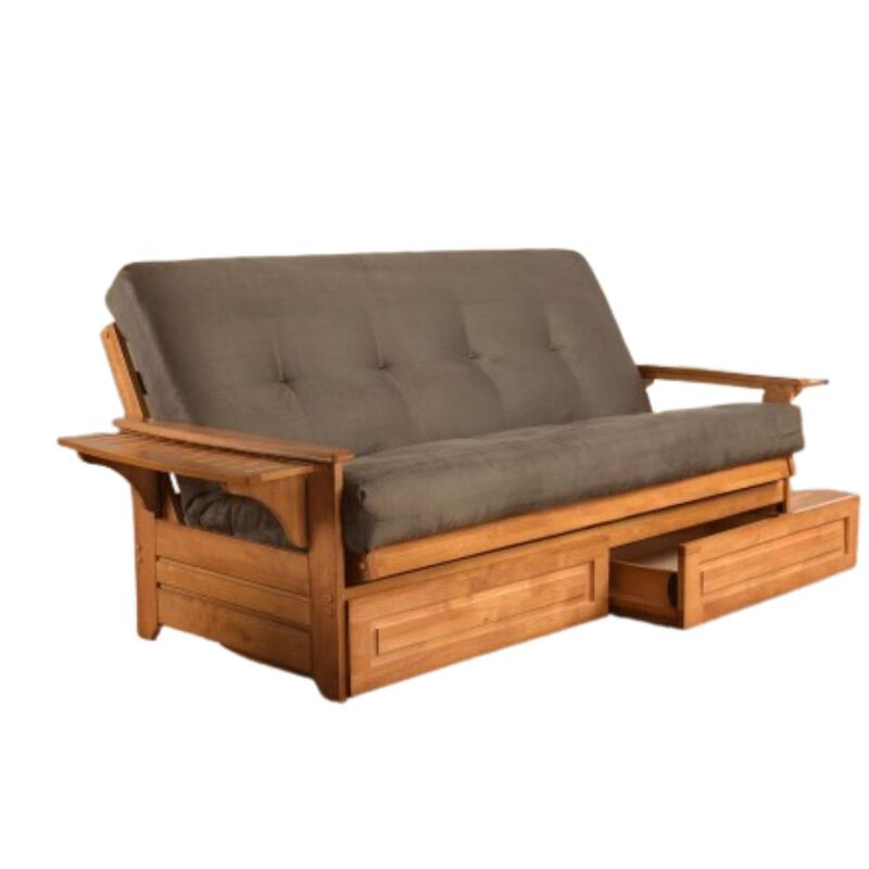 Phoenix Frame-Butternut Finish-Suede Gray Mattress-Storage Drawers